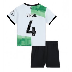 Liverpool Virgil van Dijk #4 Bortaställ Barn 2023-24 Kortärmad (+ Korta byxor)